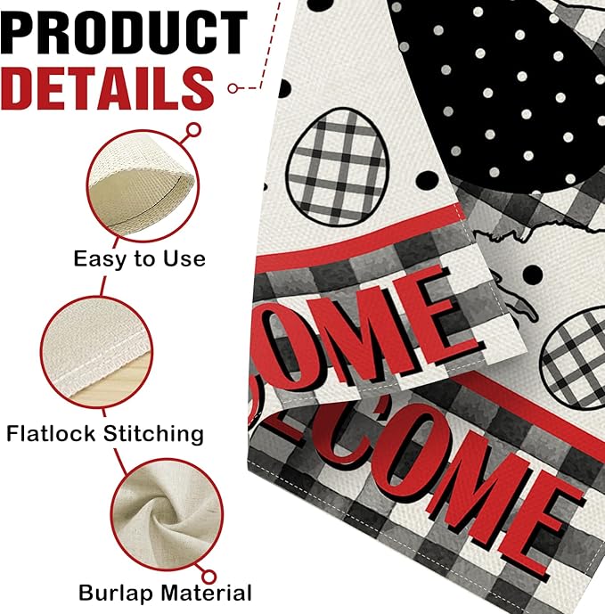 Dyrenson Welcome Chicken Decorative Garden Flag, Hen Eggs Buffalo Plaid Check Polka Dots Yard Outside Home Decoration, Farmhouse Burlap Outdoor Small Decor Double Sided 12 x 18