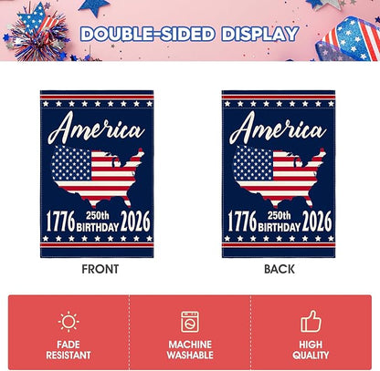 AVOIN colorlife 1776-2026 America 250th Anniversary Patriotic Garden Flag 12x18 Inch Double Sided Outside, 4th of July American 250 Years Yard Outdoor Decoration