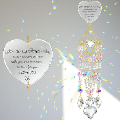 Sisters Gifts from Sister Birthday Gifts for Sister Crystal Suncatchers Window Hanging Wind Chime Garden Rainbow Sun Catchers Indoor Outdoor Decor Handmade Gold Plated Unique Memorial Birthday