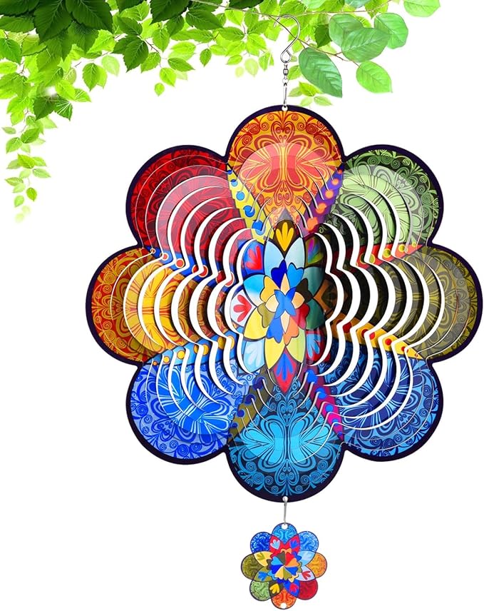 Wind Spinners,12 inch Multi Color Mandala with 360° Swivel Hook for Yard and Garden, Bird Wind Catcher, Metal Wind Spinners Outdoor for Lawn Hanging Crafts Decor Kinetic Yard Art Ornament Gifts