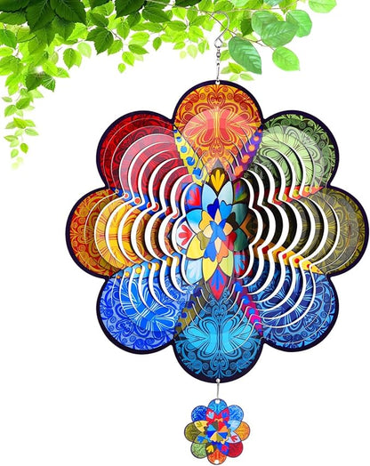 Wind Spinners,12 inch Multi Color Mandala with 360° Swivel Hook for Yard and Garden, Bird Wind Catcher, Metal Wind Spinners Outdoor for Lawn Hanging Crafts Decor Kinetic Yard Art Ornament Gifts