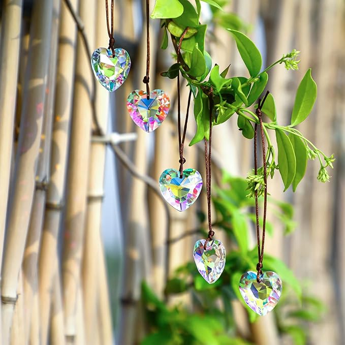 12pcs Colorful Crystal Heart Prism Suncatcher, Heart Prism Chandelier Drop Parts Window Sun Catcher Crystals Hanging Pendant, 27mm Rainbow Maker Wedding Decor