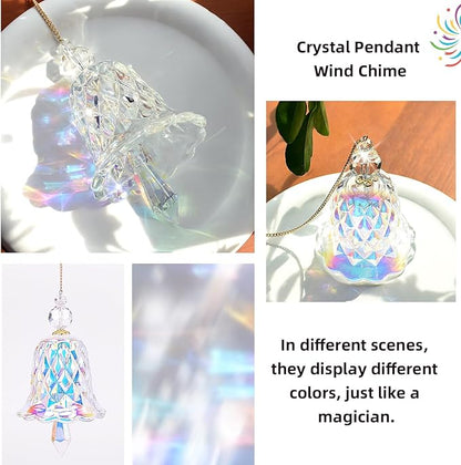Crystal Bell Suncatcher, Iridescent Rainbow Glass, Hanging Window Decoration (AB, 4"(10cm))