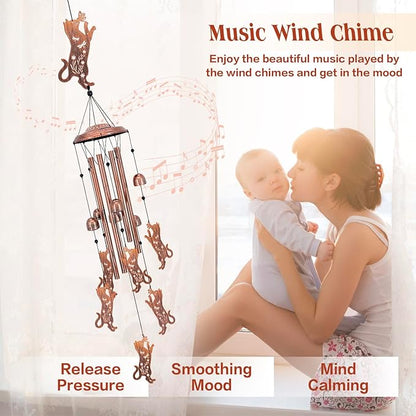 Cat Wind Chimes for Outside,Cat Gifts for Women Men/Memorial Gifts/Birthday Gift/House Warming Gift Metal windchimes Outdoors/Indoors,Garden Decor,Patio,Home,Porch,Yard Decor
