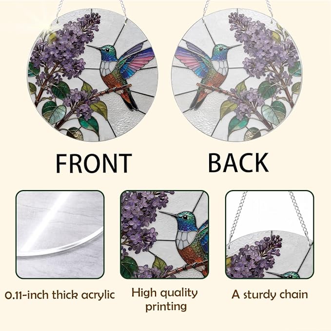 Hummingbird Suncatcher for Windows Hanging, Beautiful Acrylic Hanging Suncatcher, Window Door Decoration, Indoor Home Garden Decor, Gift for Birds Lover Women Mother's Day Christmas