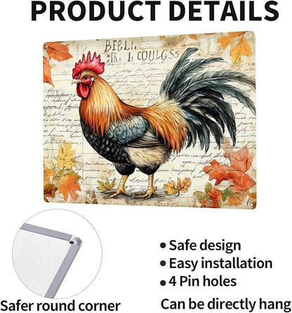 Retro Metal Signs Rooster and Manuscript,Rustic Tin sign Wall Art for Farmhouse & Vintage Decor for farm,Yard,cafe,Patio,home,Exquisite artistic plaque,Decorative posters,6X8 inch