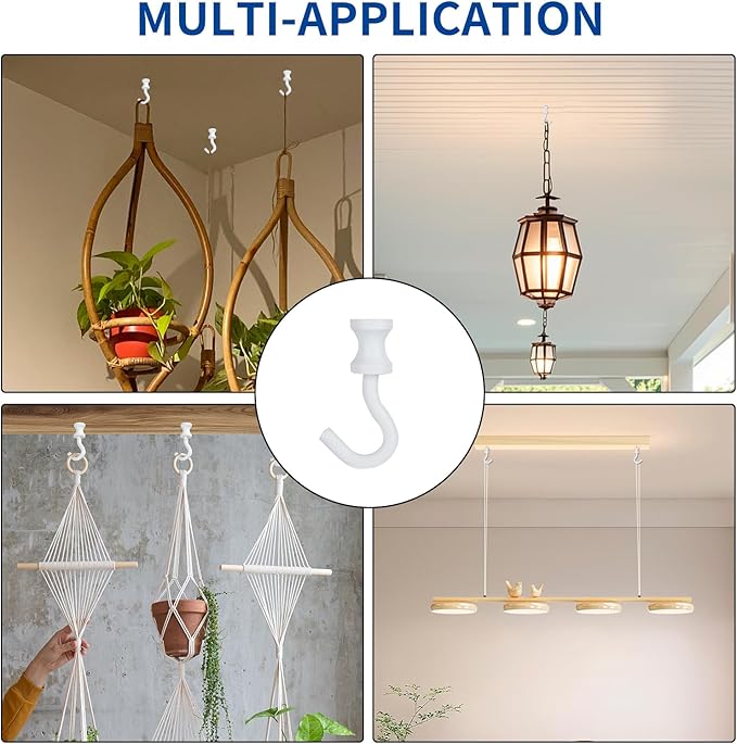 4 Pack White Ceiling Hooks for Hanging Plants, Swag Plant Hooks for Ceiling Heavy Duty, Indoor Outdoor, Metal Hangers for Hanging Baskets, Wind Chimes, Bird Feeders, Lights, Wall Decoration