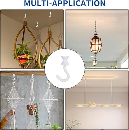4 Pack White Ceiling Hooks for Hanging Plants, Swag Plant Hooks for Ceiling Heavy Duty, Indoor Outdoor, Metal Hangers for Hanging Baskets, Wind Chimes, Bird Feeders, Lights, Wall Decoration