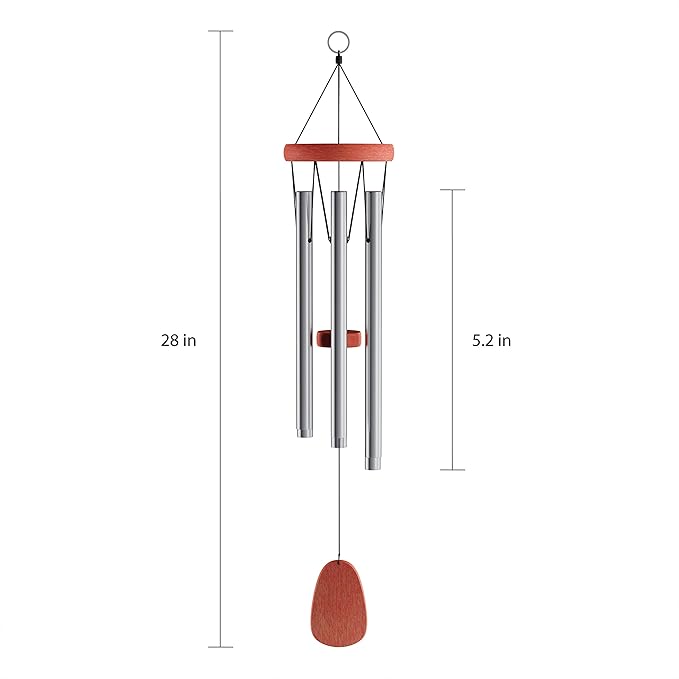 Metal and Wood Wind Chimes - 28-Inch Tuned Metal Chimes - Soothing Tones for Garden, Patio, Porch, or Outdoor Decor by Pure Garden (Silver Finish)