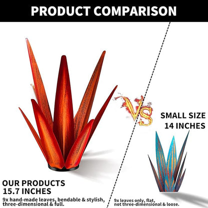 KODIBO Large Tequila Rustic Sculpture, Rustic Metal Agave Plants for Outdoor Patio Yard, Home Decor Hand Painted Garden Yard Statue, Lawn Ornaments Yard Stakes (Red - L)