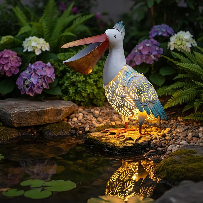 Pelican Statue Garden Decor, Solar Pelican Statues for Outside, 12 inches Pelican Statues, Lawn Ornaments, Coastal Ocean Bird Lawn Ornament for Outside Yard, balcony, Porch, Patio and Pool,Garden Gift