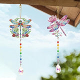 MVVMTOP 2pcs Diamond Art Painting Wind Chime with Crystal Pendant, DIY Dragonfly Double-Sided Design Special Shape Acrylic Crystal Diamond Art Ornament, Home Window Garden Hanging Pendant Decoration