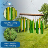 Blue Handworks Spring Colors Glass and Driftwood Chime - Sandblasted Glass and Found Wood Hand Crafted Wind Chime