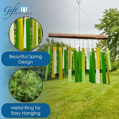 Blue Handworks Spring Colors Glass and Driftwood Chime - Sandblasted Glass and Found Wood Hand Crafted Wind Chime