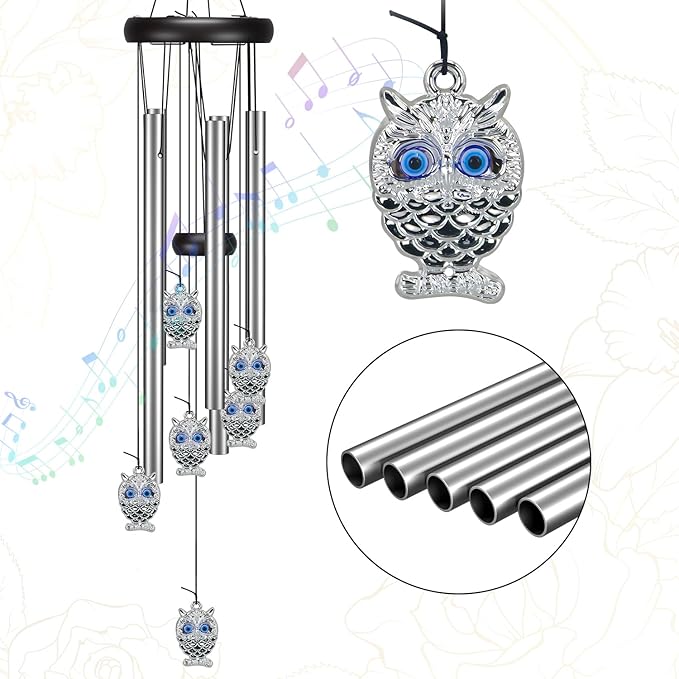 Virekm Windchimes Outdoors Clearance, Door Chime Wind Chimes for Outside Sympathy Wind Chimes for Patio Decoration, Garden Decor. Zen Garden Decor(Blue Evil Eye Owl)