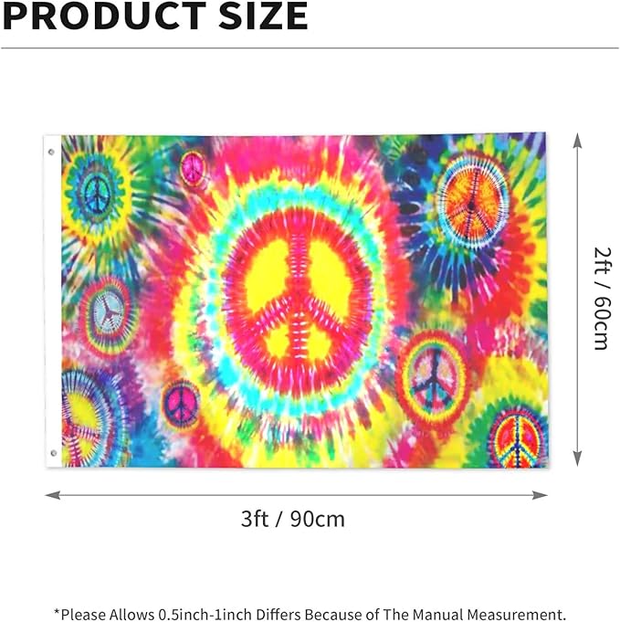 Tie Dye Peace Flag 2x3 Ft Outdoor Indoor With Grommet Rainbow Color Hippie Flag Garden Yard Banner Decorative Sign