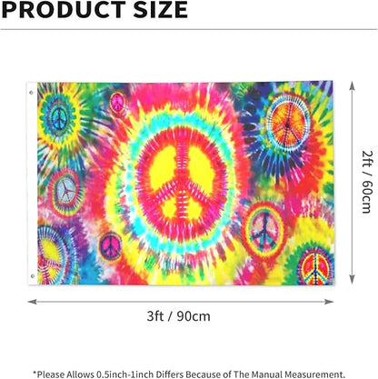 Tie Dye Peace Flag 2x3 Ft Outdoor Indoor With Grommet Rainbow Color Hippie Flag Garden Yard Banner Decorative Sign