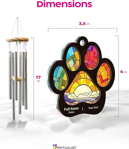 Personalized Pet Memorial Suncatcher Wind Chimes for Remembrance, 17 Inches, Pet - Add Custom Text - Metal Tubes and Suncatcher