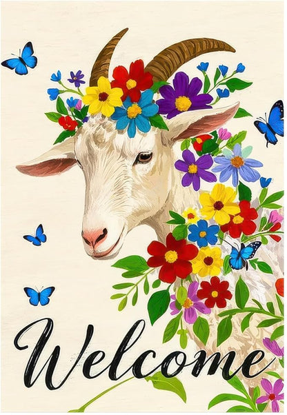 BlissYard Welcome Goat Garden Flag Spring Summer Farmhouse Garden Flag 12x18 Inch Double Sided Floral Goat Yard Flag Outdoor Lawn Patio Porch Rustic Country Decor
