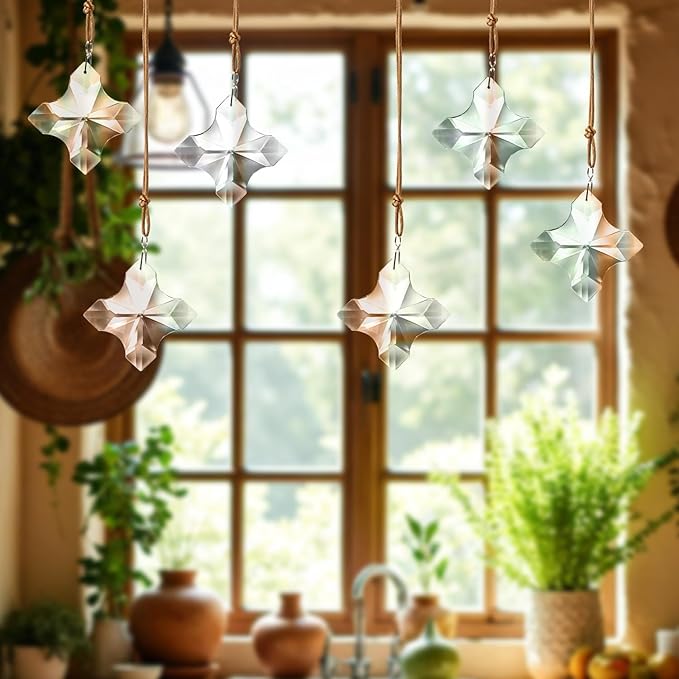2.7in Hanging Crystal Cross Prisms Ornaments for Easter Tree Window Hanging Glass Ornaments for Home Office Car Decor