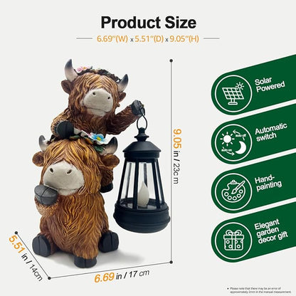 Solar Garden Outdoor Statues Lantern Figurines Light Decorations for Outdoor Patio Balcony Yard Lawn, Ideal Gifts for Mom Friends (Brown - Cow)
