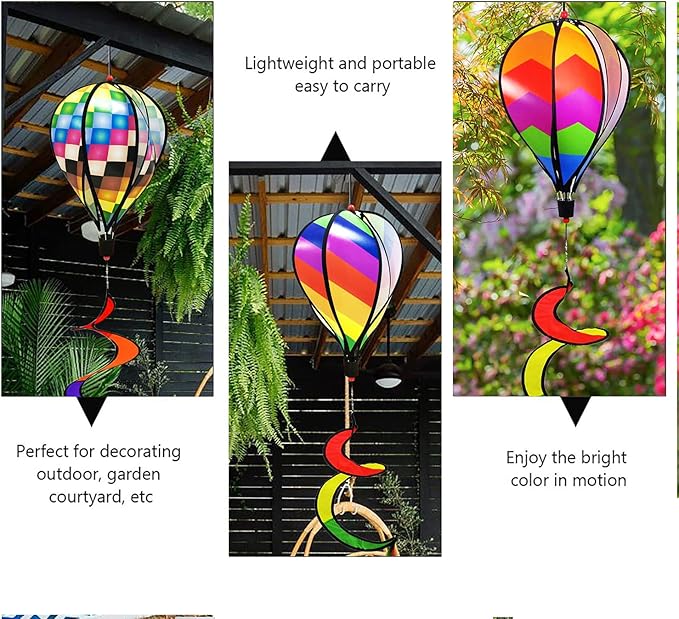 timecity 3pcs Hot Air Balloon Wind Spinner Rainbow Garden Pinwheels Whirligigs Wind Spinner Windmill Striped Rainbow Windsock Rotating Sequins Windmill Wind Twister Hanging Decor