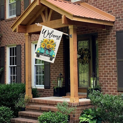 CROWNED BEAUTY Summer House Flag Sunflowers Truck 28x40 Inch Double Sided Large Burlap Holiday Flag for Outside Yard Welcome CF1493-40