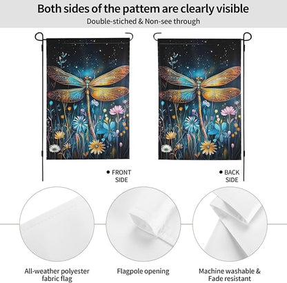 Watercolor Dragonfly and Floral Garden Flags 12×18 Inch Double Sided Decorative Yard Banner Seasonal Flag for Outdoor Outside Decor