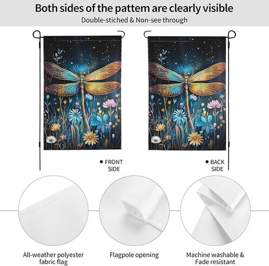 Watercolor Dragonfly and Floral Garden Flags 12×18 Inch Double Sided Decorative Yard Banner Seasonal Flag for Outdoor Outside Decor