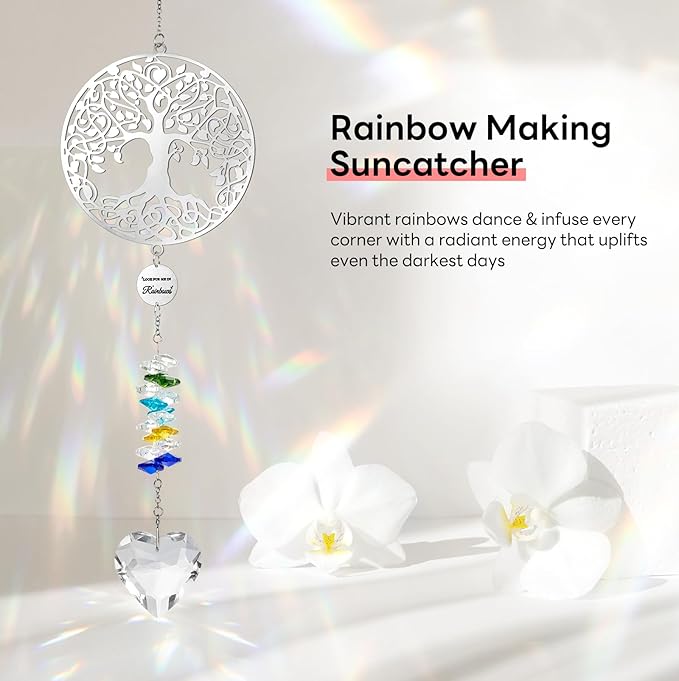 Memorial Crystals Suncatcher - Memorial Sympathy Gifts for Loss of Loved One - Unique Rainbow Maker in Memory of Mom Dad Dog, Ideal Grief Bereavement Miscarriage Gift (Tree of Life-Colorful)