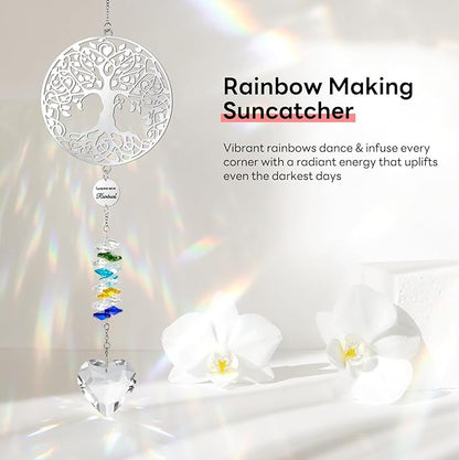 Memorial Crystals Suncatcher - Memorial Sympathy Gifts for Loss of Loved One - Unique Rainbow Maker in Memory of Mom Dad Dog, Ideal Grief Bereavement Miscarriage Gift (Tree of Life-Colorful)