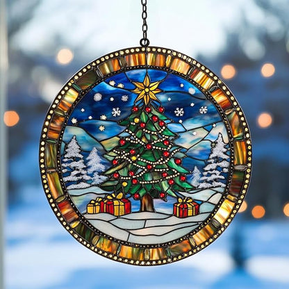 Family Reunion Tree Acrylic Suncatcher Stained Glass Effect Window Car Hanging Christmas Ornament Indoor Outdoor Decor Garden Sun Catcher Panel for Christmas Lover for Women Mom Grandma