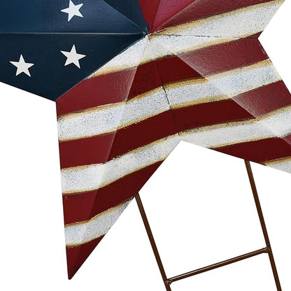 Linfevisi American Flag Star Yard Signs 23.5 Inch Metal Patriotic Barn Stars Garden Stakes US Flag Outdoor 4th of July Decorations Memorial Day Yard Art Lawn Ornaments Patio for Outside