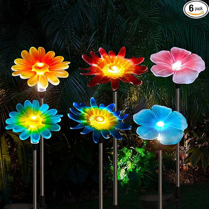 EiGreen 6 Pack Solar Garden Lights Outdoor Decor,Stake Yard Figurine Colorful Flower Light, Housewarming Ornament for Patio, Lawn, Yard, Pathway (Art Deco)