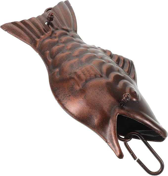 Abaodam Aluminum Alloy Rain Chain for Gutters Metal Water Drainage Chain Outdoor Garden Downspout Decor with Copper Fish Design