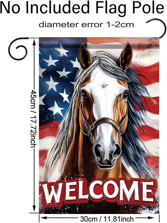 Spring Summer Garden Flag 12x18 Inch Patriotic Horse Welcome American Outdoor Western Farm Animal Design Outdoor Yard Porch Lawn for Seasonal Americana Country Home Decor
