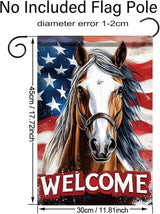 Spring Summer Garden Flag 12x18 Inch Patriotic Horse Welcome American Outdoor Western Farm Animal Design Outdoor Yard Porch Lawn for Seasonal Americana Country Home Decor