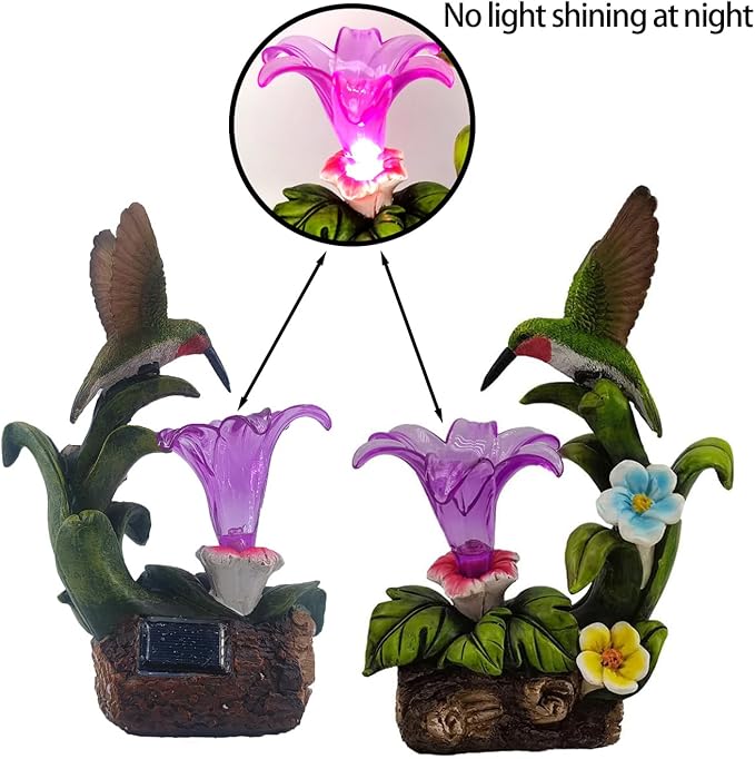 Eletina Resin Hummingbird Solar Light with Flower Garden Decorations,Waterproof Statues and Figurines Light Garden Art for Patio Lawn Yard Decorations (Resin Hummingbird Solar1)