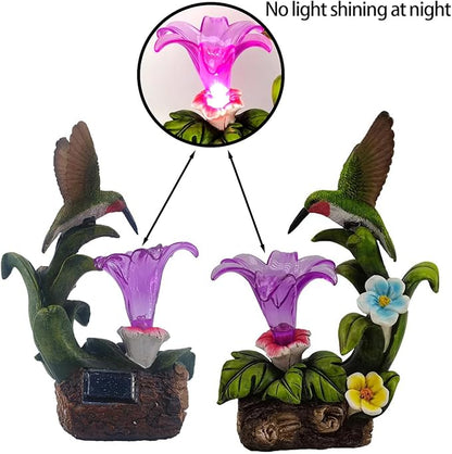 Eletina Resin Hummingbird Solar Light with Flower Garden Decorations,Waterproof Statues and Figurines Light Garden Art for Patio Lawn Yard Decorations (Resin Hummingbird Solar1)