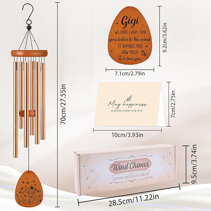 Gigi Wind Chimes for Outside, Gifts for Gigi Windchimes Outdoors for Patio Porch Garden Yard Hanging, Mothers Day Birthday Gifts for Gigi Grandma from Grandkids