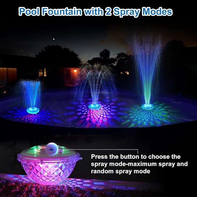 LanAqua Floating Pool Fountain with Underwater Light Show,Pool Water Fountains Pool Fountains with Anchor,2 Spray Modes Swimming Pool Fountain Pump,Pool Fountain for Inground Above Ground Pools-1PC