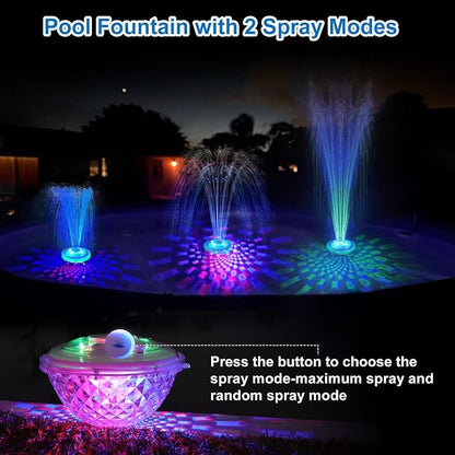 LanAqua Floating Pool Fountain with Underwater Light Show,Pool Water Fountains Pool Fountains with Anchor,2 Spray Modes Swimming Pool Fountain Pump,Pool Fountain for Inground Above Ground Pools-1PC