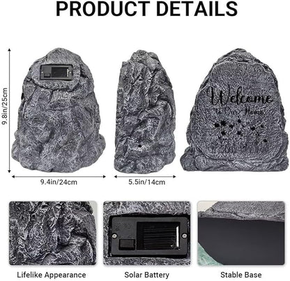Garden Stone Sculpture with Flowers and Text Welcome to Our Home, Solar Resin Outdoor Sculpture, Suitable As Tomb Decoration for Gardens, Lawns, Cemeteries, Memorial Gifts, Home Decoration