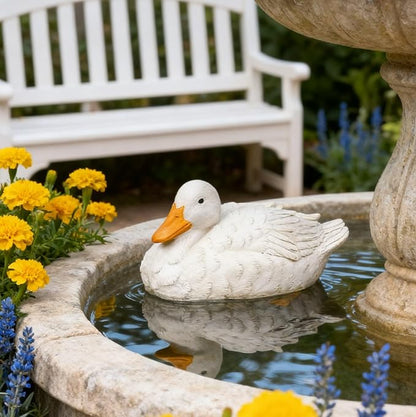 Porch Duck Statue Outdoor Decor,6.9''(D) Squatting White Duck Garden Sculptures for Yard Lawn,Resin Animal Figurines Home Patio Art Decorations