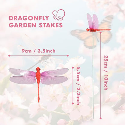 25 Pcs Dragonfly Garden Stakes, 3D Plastic Dragonfly Ornaments, Waterproof Outdoor Decor with 5 Colors for Yard, Patio & Indoor Plants