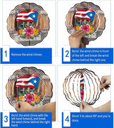 Wind Spinners for Yard and Garden - 3D Stainless Steel Hanging Spinners Indoor/Outdoor Kinetic Yard Art - Round Wind Chime 7.8 Inch, Puerto Rico Flag and Hibiscus in Barn