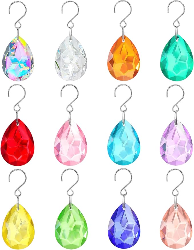 H&D HYALINE & DORA 38mm Crystal Suncatcher Prisms Multicolor Bauhinia Chandelier Crystals Replacement Chandeliers Glass Beads for Window Hanging Decor(12 Pack)