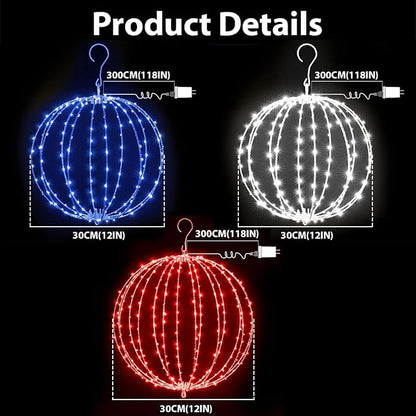 12 Inch 3PK Patriotic Light Ball, Red White Blue Foldable Metal Sphere Lights with 180 LED 16 Modes & Timer, Hanging Globe Lights for 4th of July, Memorial Day & Independence Day Outdoor Holiday Decor