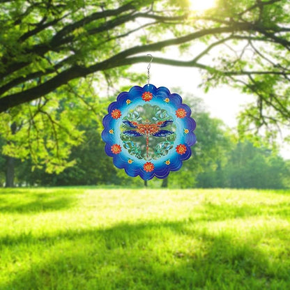 Dragonfly 3D Stainless Steel Wind Spinner - Outdoor Wind Catchers, Kinetic Hanging Ornament, 12Inch Wind Spinners for Gardens and Courtyards