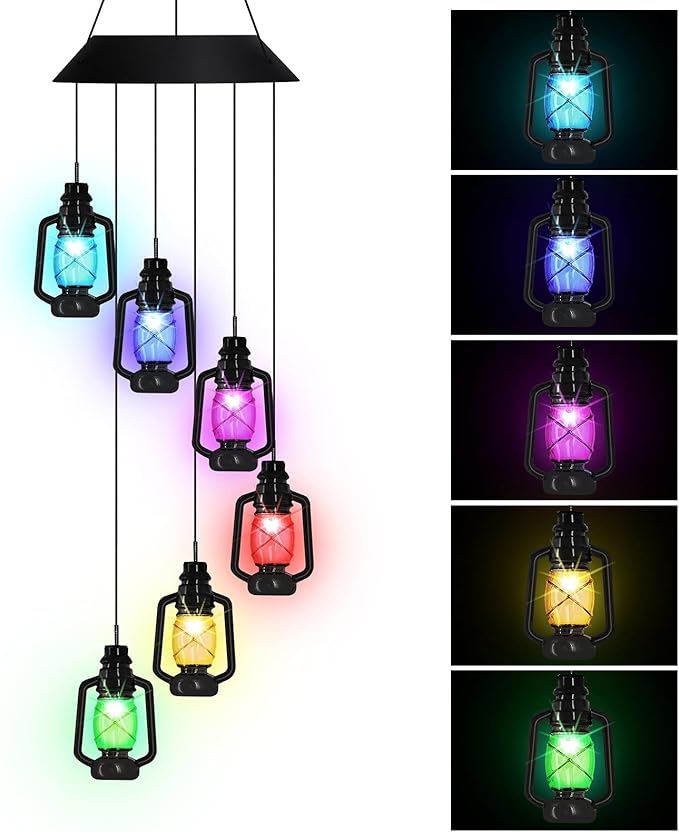 AceList Solar-Powered Color-Changing Lantern Wind Chime - LED Light Wind Mobile for Garden, Patio, Deck, Yard, Home Décor - Perfect for Mother's Day, Christmas, Housewarming, and Unique Outdoor Gifts